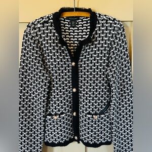Tahari Black and White Women's Knit Cardigan Sweater